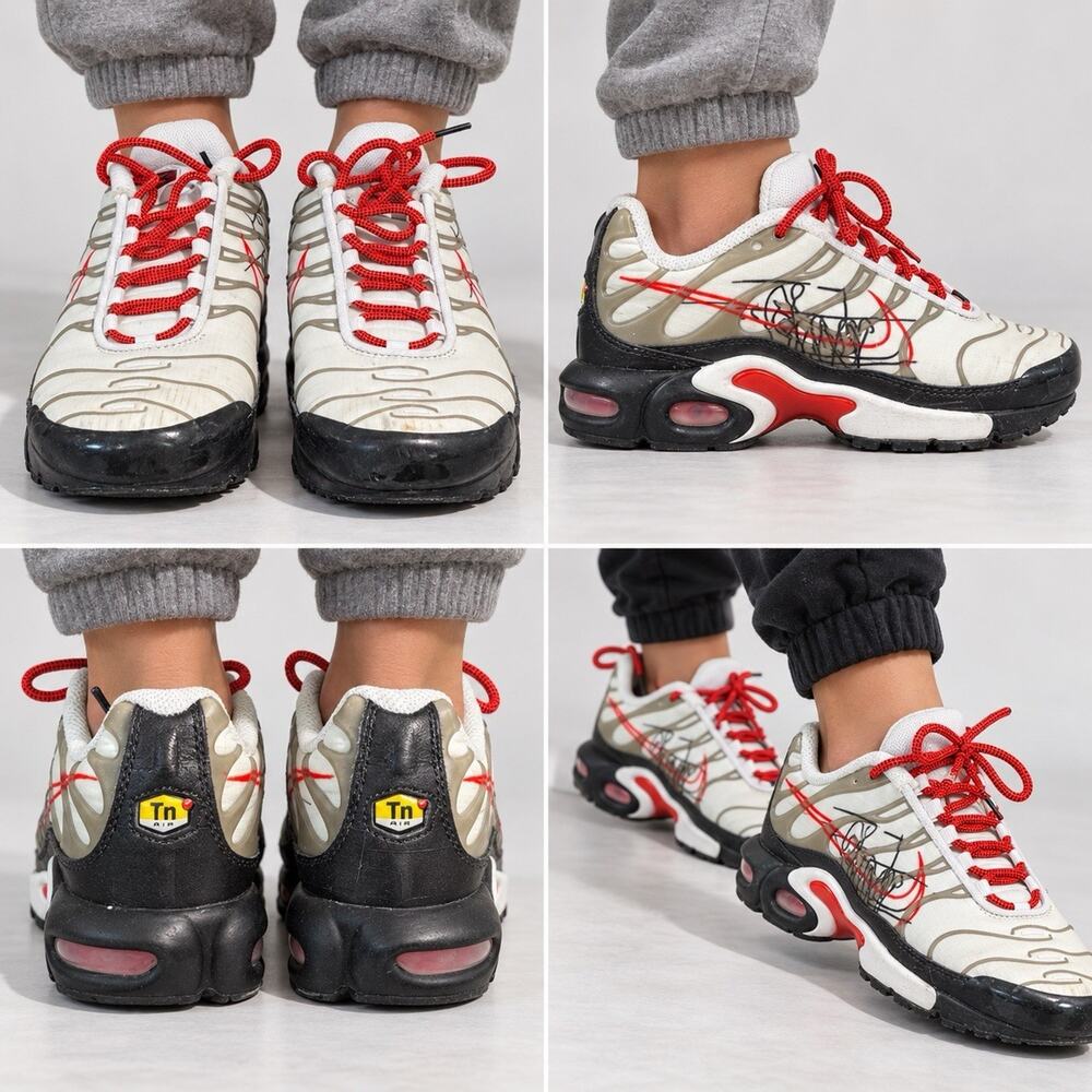 Nike Air Max Plus GS Script Swoosh 5.5Y White Black Red CQ4815-100 New
